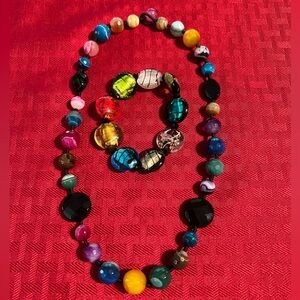 Elegant 2 Sets of Necklace and bracelet Black and Red Beaded and mixed color